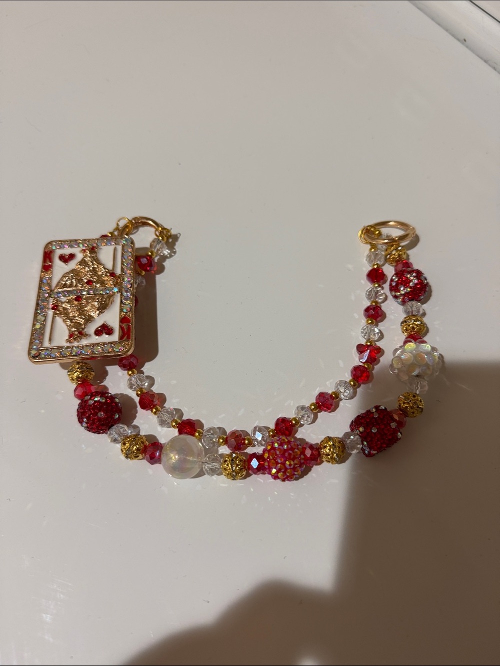 Red and Gold Crystal Playing Card Bracelet